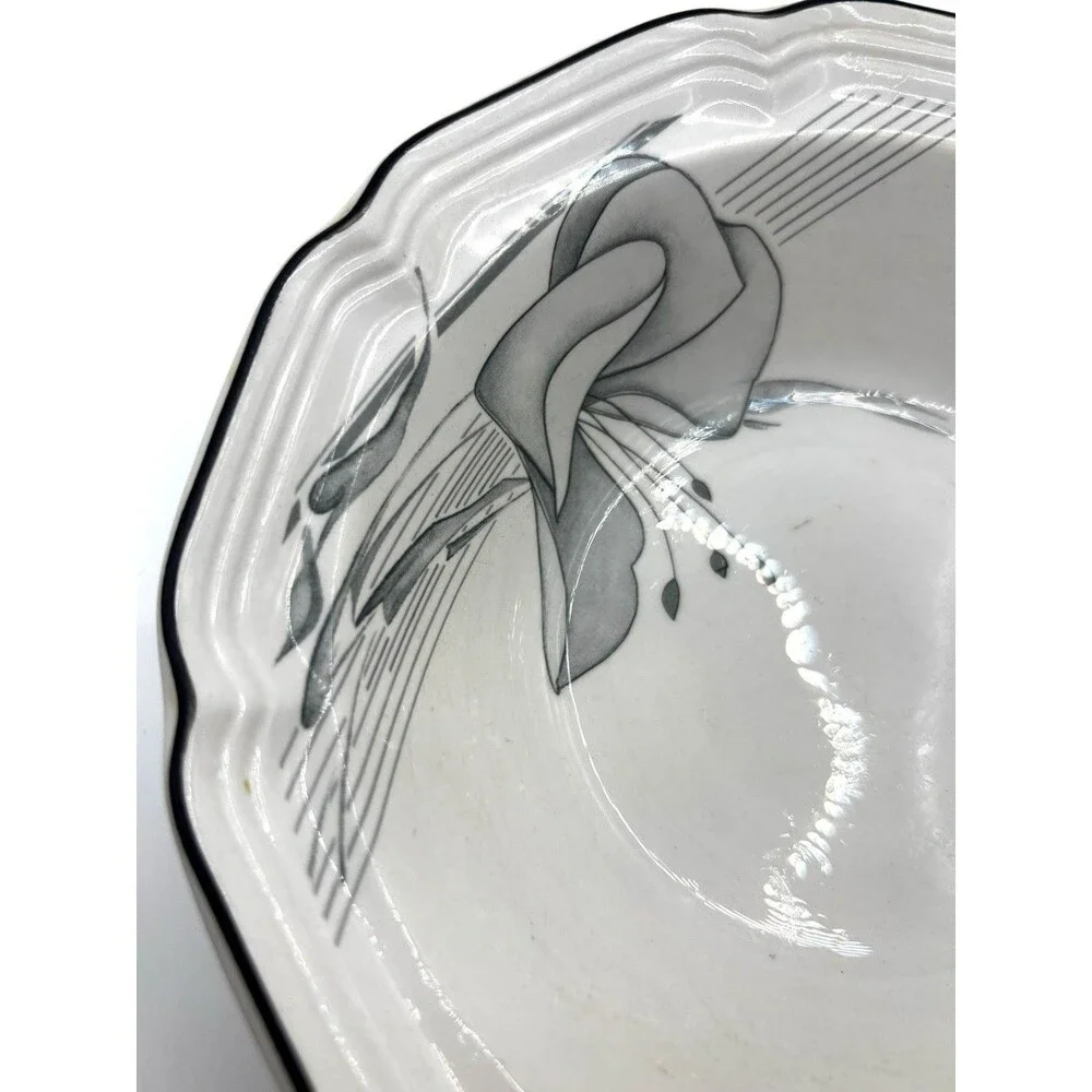 Vintage F.W. Woolworth Calla Lily Bowl Black & White Floral Glam China Pattern